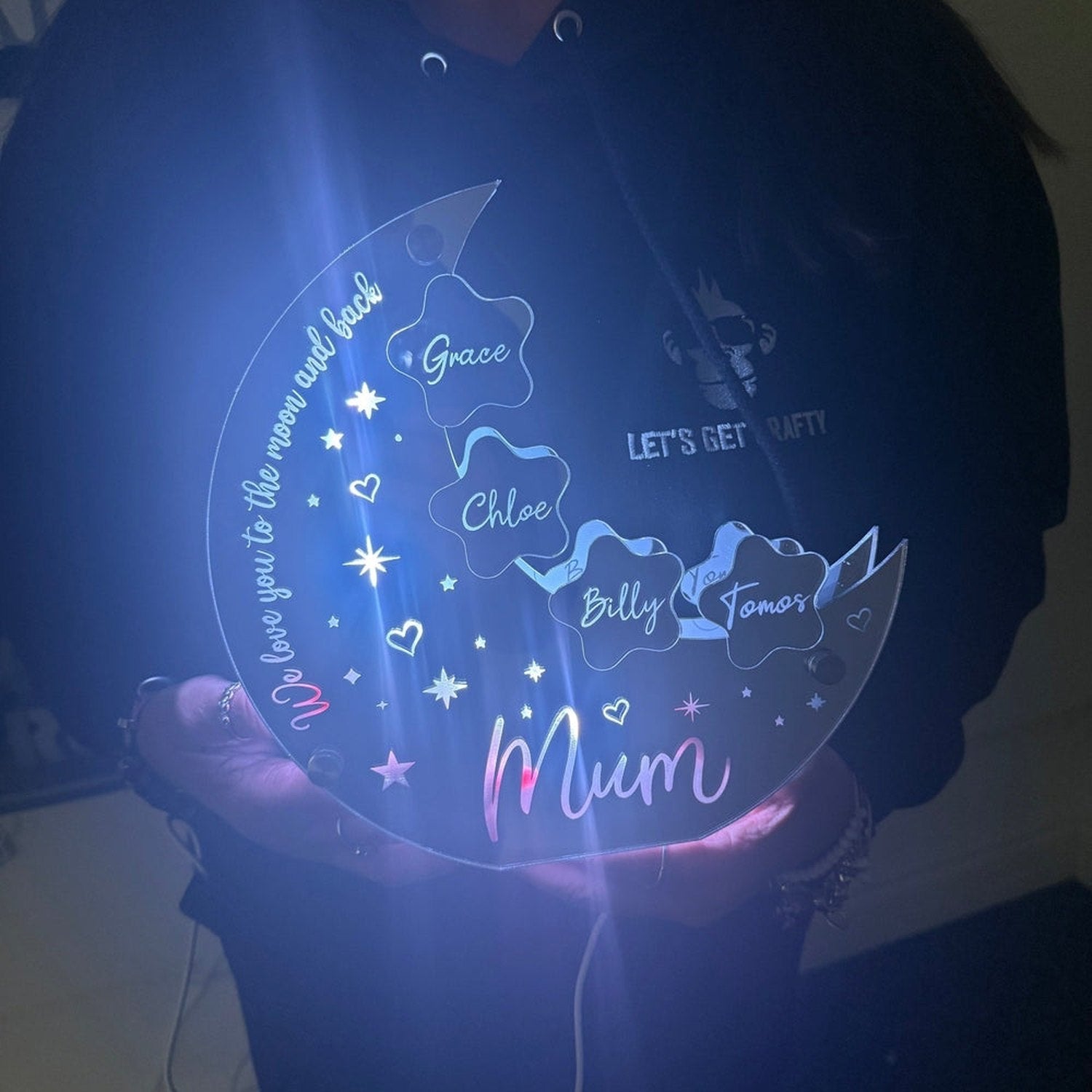 Personalised Moon & Stars LED Mirror Light – Perfect Mother’s Day Gift The Crafty Bonobo LED Mirror Sign 5