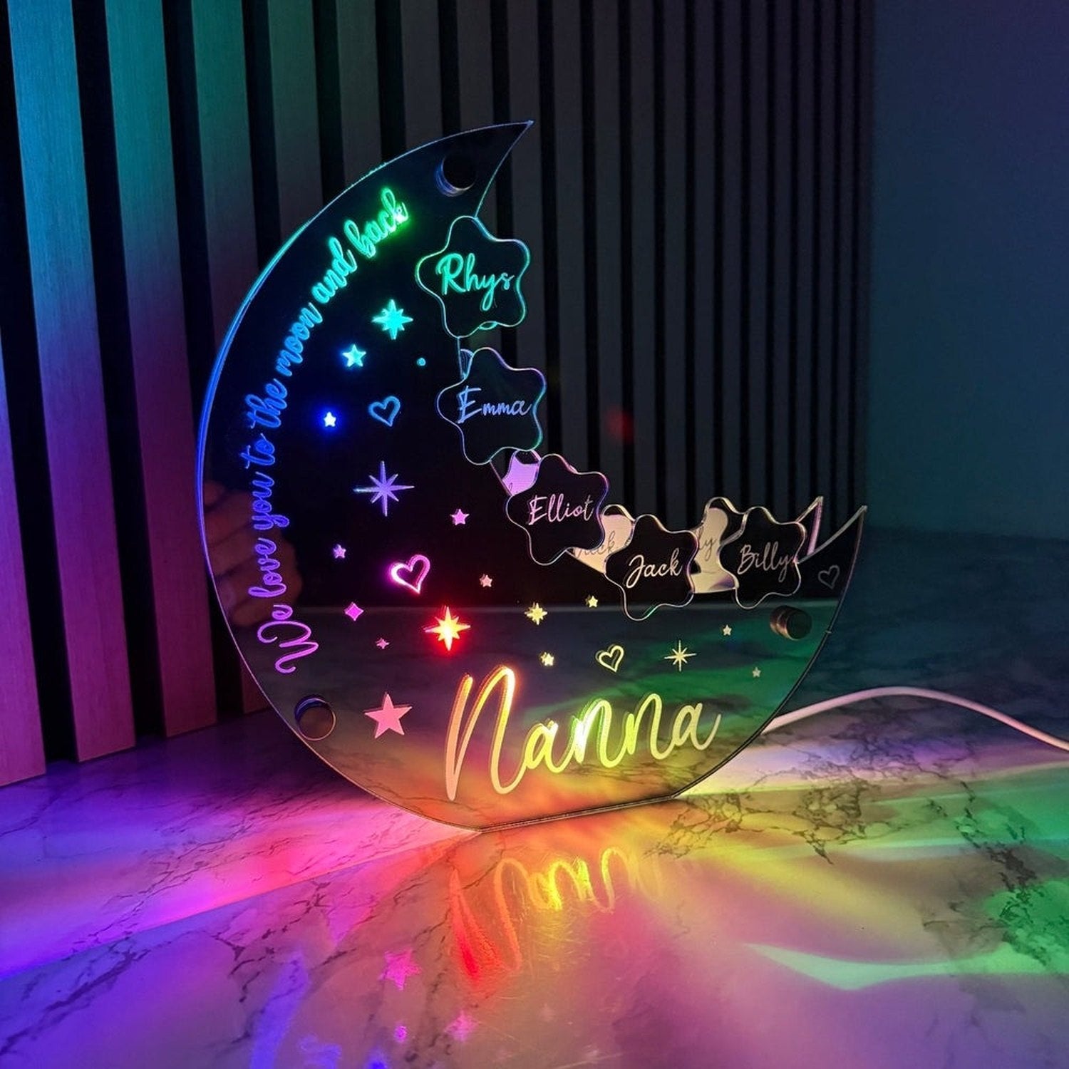 Personalised Moon & Stars LED Mirror Light – Perfect Mother’s Day Gift The Crafty Bonobo LED Mirror Sign 7
