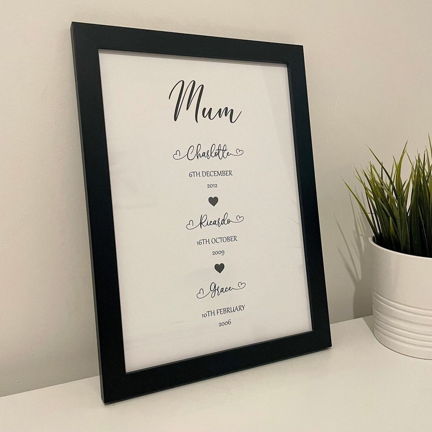 Personalised Mothers Day Frame | Children’s Names & DOB. The Crafty Bonobo Personalised Photo Frame 1