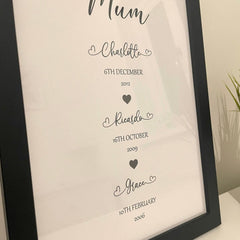 Personalised Mothers Day Frame | Children’s Names & DOB. The Crafty Bonobo Personalised Photo Frame 2