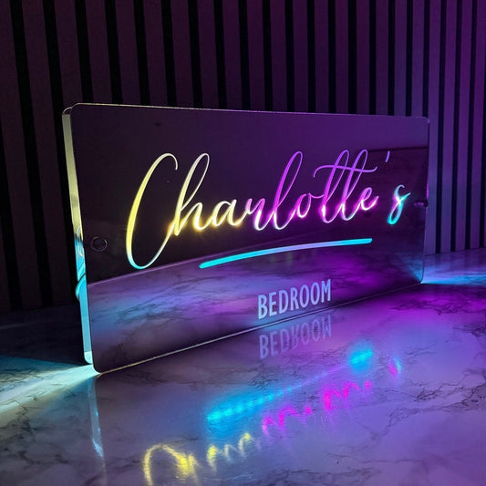 Personalised Name Mirror LED Light Sign The Crafty Bonobo The Crafty Bonobo LED Mirror Sign