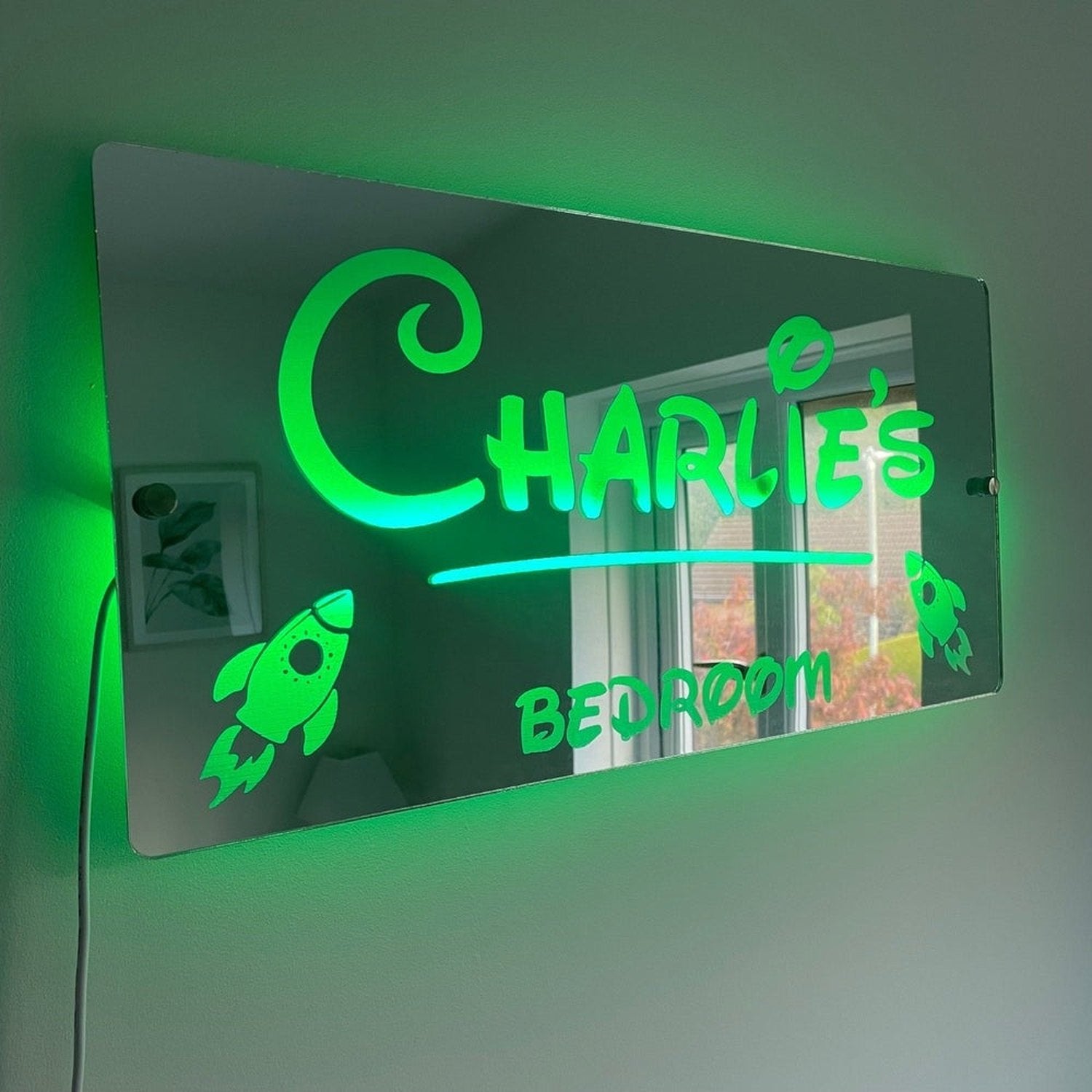 Personalised Rocket LED Name Mirror with remote | LED Light Sign Bedroom Mirror The Crafty Bonobo LED Mirror Sign 10