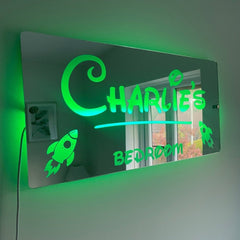 Personalised Rocket LED Name Mirror with remote | LED Light Sign Bedroom Mirror The Crafty Bonobo LED Mirror Sign 10