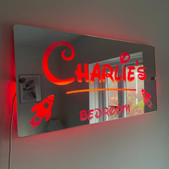 Personalised Rocket LED Name Mirror with remote | LED Light Sign Bedroom Mirror The Crafty Bonobo LED Mirror Sign 9