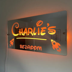 Personalised Rocket LED Name Mirror with remote | LED Light Sign Bedroom Mirror The Crafty Bonobo LED Mirror Sign 7
