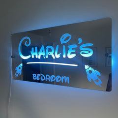 Personalised Rocket LED Name Mirror with remote | LED Light Sign Bedroom Mirror The Crafty Bonobo LED Mirror Sign 6