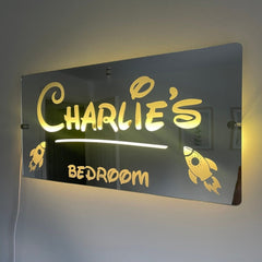 Personalised Rocket LED Name Mirror with remote | LED Light Sign Bedroom Mirror The Crafty Bonobo LED Mirror Sign 5