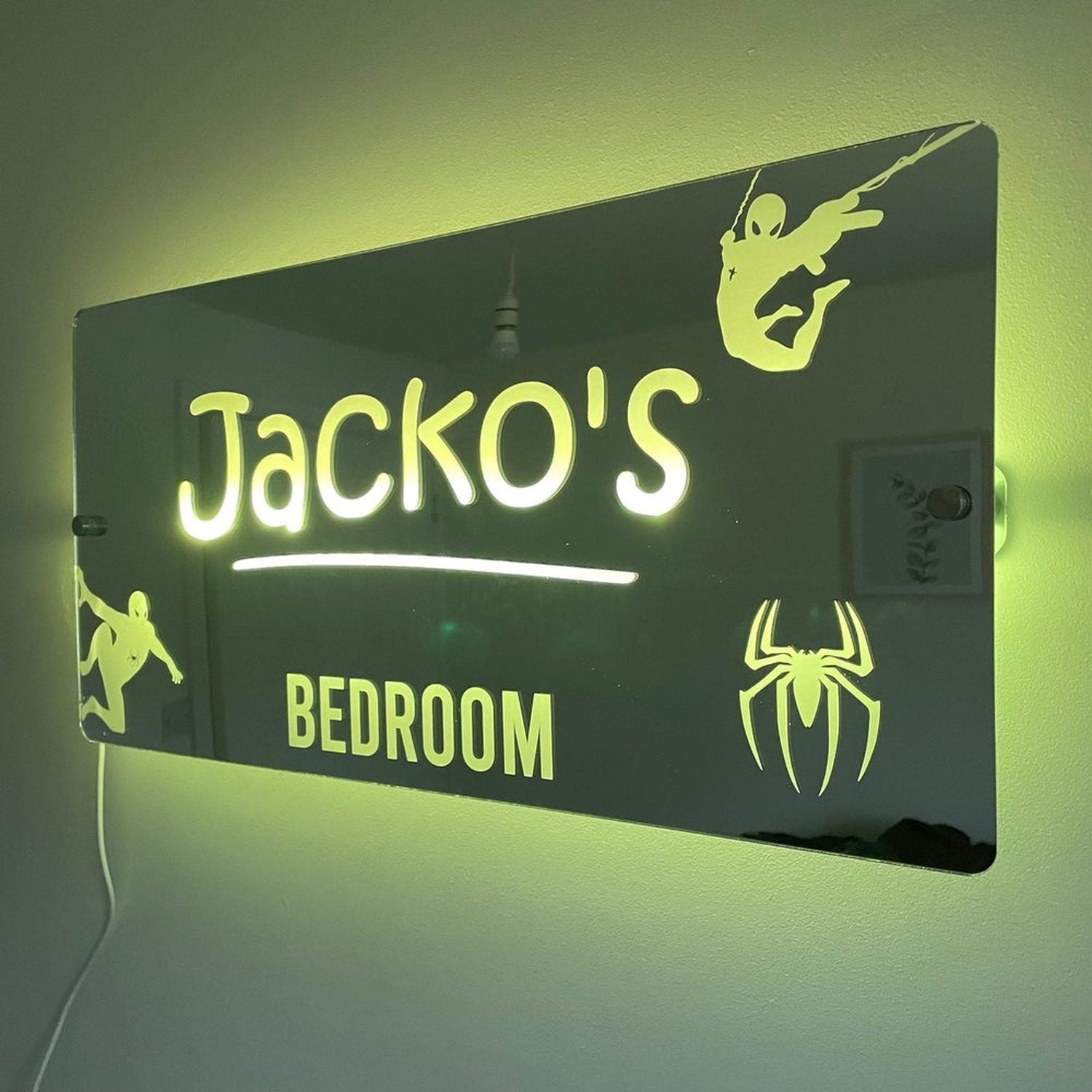Personalised Spider Man Hero LED Bedroom Mirror Sign The Crafty Bonobo LED Mirror Sign 9
