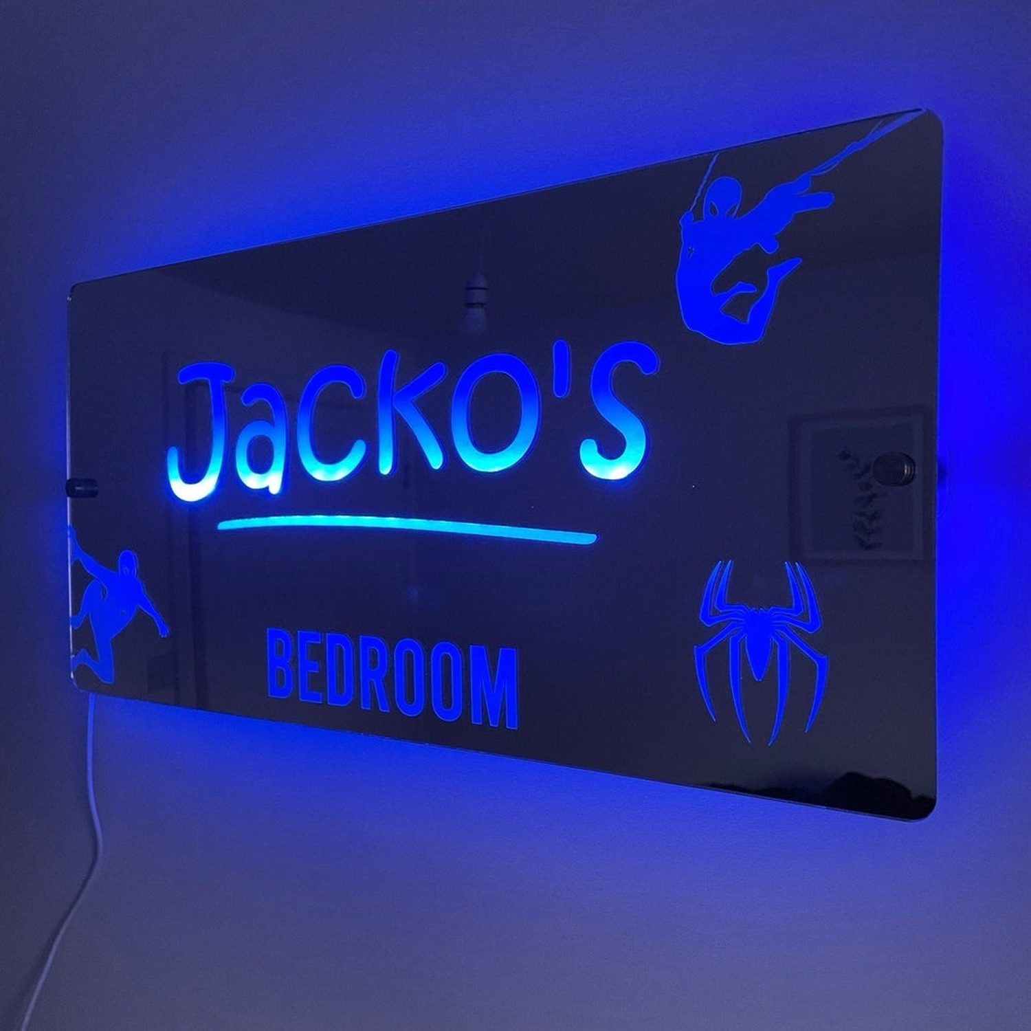 Personalised Spider Man Hero LED Bedroom Mirror Sign The Crafty Bonobo LED Mirror Sign 10
