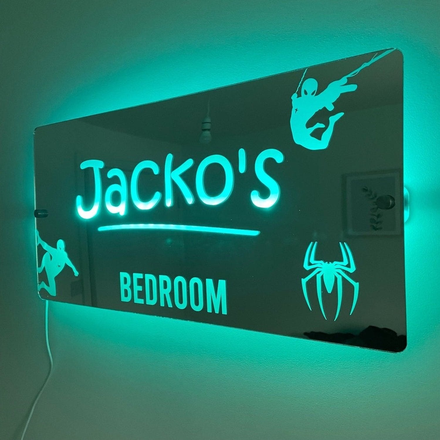 Personalised Spider Man Hero LED Bedroom Mirror Sign The Crafty Bonobo LED Mirror Sign 8