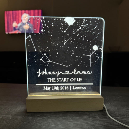 Personalised Star Map LED Light – Custom Night Sky Constellation Lamp with Engraved Names, Date & Location The Crafty Bonobo The Crafty Bonobo LED Signs