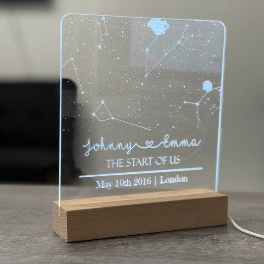 Personalised Star Map LED Light – Custom Night Sky Constellation Lamp with Engraved Names, Date & Location The Crafty Bonobo The Crafty Bonobo LED Signs