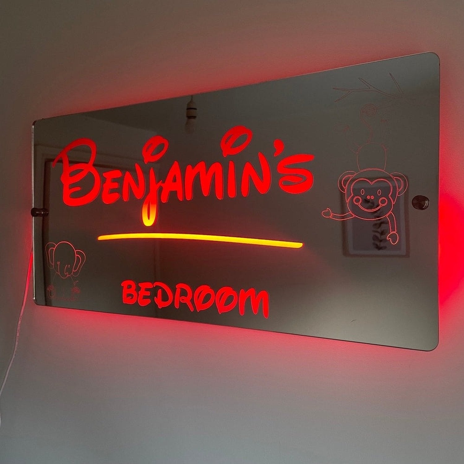 Personalised Teddie LED Name Mirror with remote | LED Light Sign Bedroom Mirror The Crafty Bonobo LED Mirror Sign 2