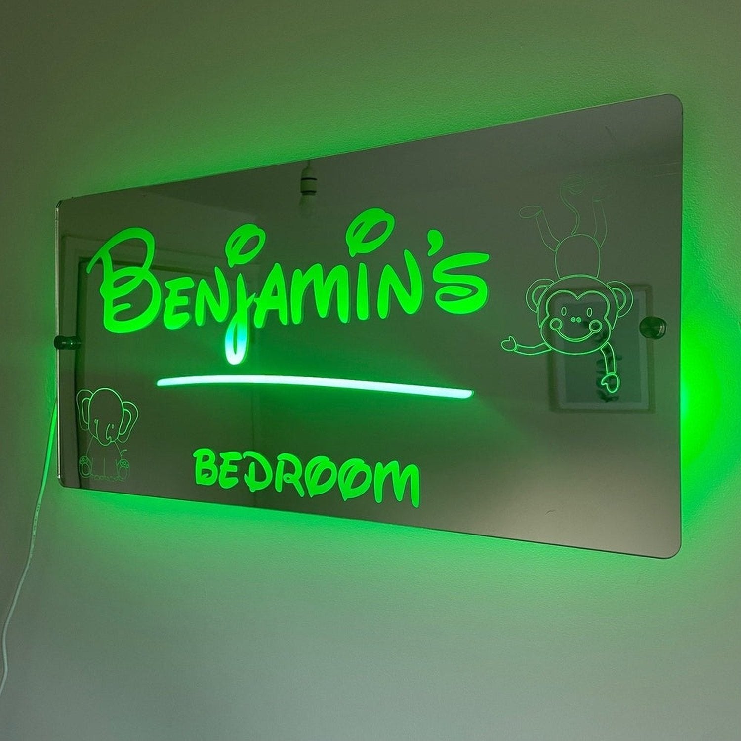 Personalised Teddie LED Name Mirror with remote | LED Light Sign Bedroom Mirror The Crafty Bonobo LED Mirror Sign 4