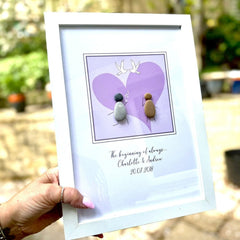 Personalised Wedding Pebble Art – Love Heart & Doves | Framed Couple Gift The Crafty Bonobo 3