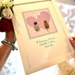 Personalised Wedding Pebble Art – Love Heart & Doves | Framed Couple Gift The Crafty Bonobo 5