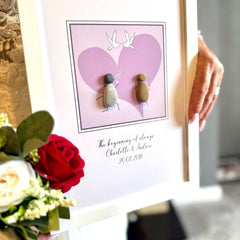 Personalised Wedding Pebble Art – Love Heart & Doves | Framed Couple Gift The Crafty Bonobo 6