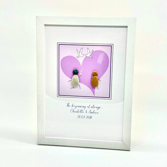 Personalised Wedding Pebble Art – Love Heart & Doves | Framed Couple Gift The Crafty Bonobo 2
