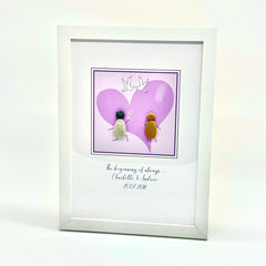 Personalised Wedding Pebble Art – Love Heart & Doves | Framed Couple Gift The Crafty Bonobo 2