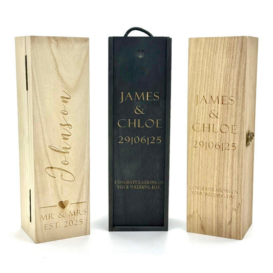 Personalised Wooden Wine Gift Box for Weddings, Birthdays & Anniversaries The Crafty Bonobo The Crafty Bonobo Wine box