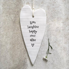 🖤 Porcelain Hanging Heart – Love, Laughter, Happy Ever After The Crafty Bonobo 1