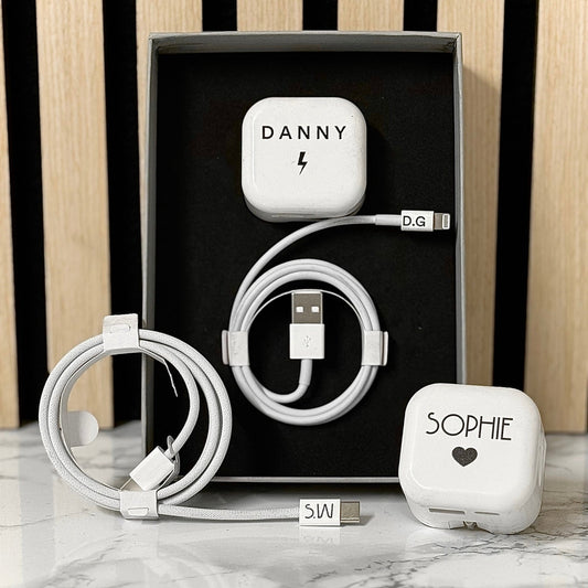 Premium Personalised Charging Cable Set – USB-C to Lightning, USB-A to Lightning or USB-C to USB-C | Fast Charge | 1m or 2m The Crafty Bonobo The Crafty Bonobo Phone accessories