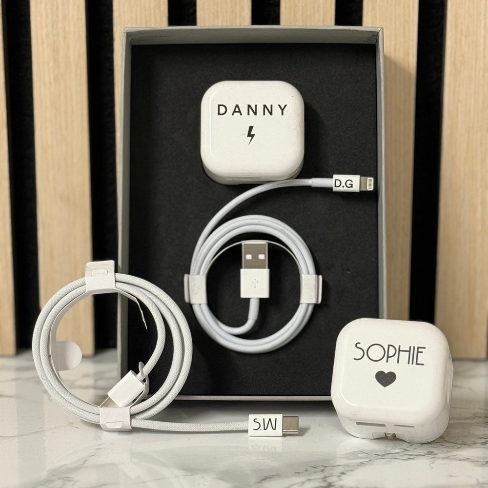 Premium Personalised Charging Cable Set – USB-C to Lightning, USB-A to Lightning or USB-C to USB-C | Fast Charge | 1m or 2m The Crafty Bonobo The Crafty Bonobo Phone accessories