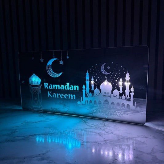 Ramadan Kareem LED Mirror Sign – Islamic Decor with Multi-Colour Lights, USB-Powered The Crafty Bonobo LED Mirror Sign 1