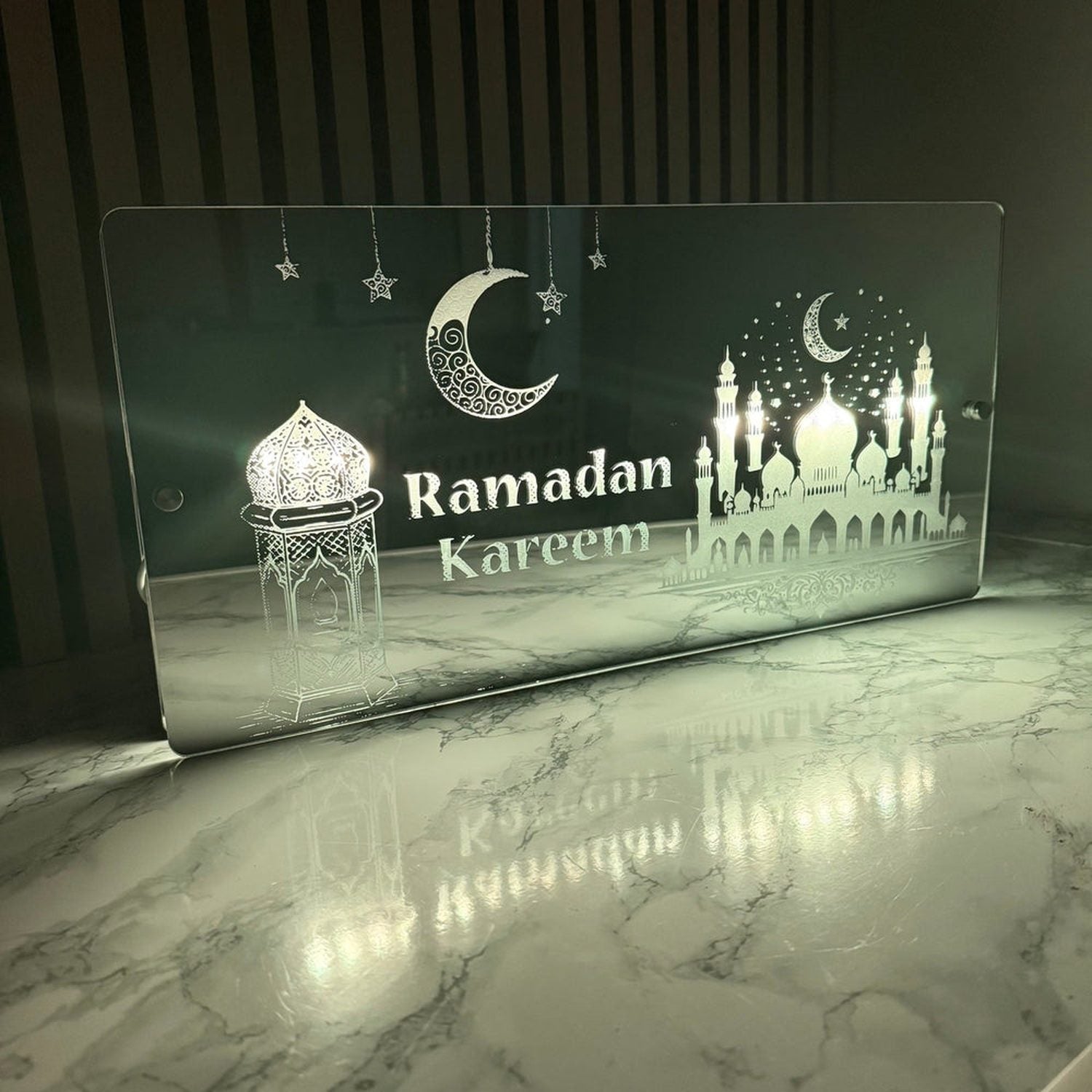 Ramadan Kareem LED Mirror Sign – Islamic Decor with Multi-Colour Lights, USB-Powered The Crafty Bonobo LED Mirror Sign 4