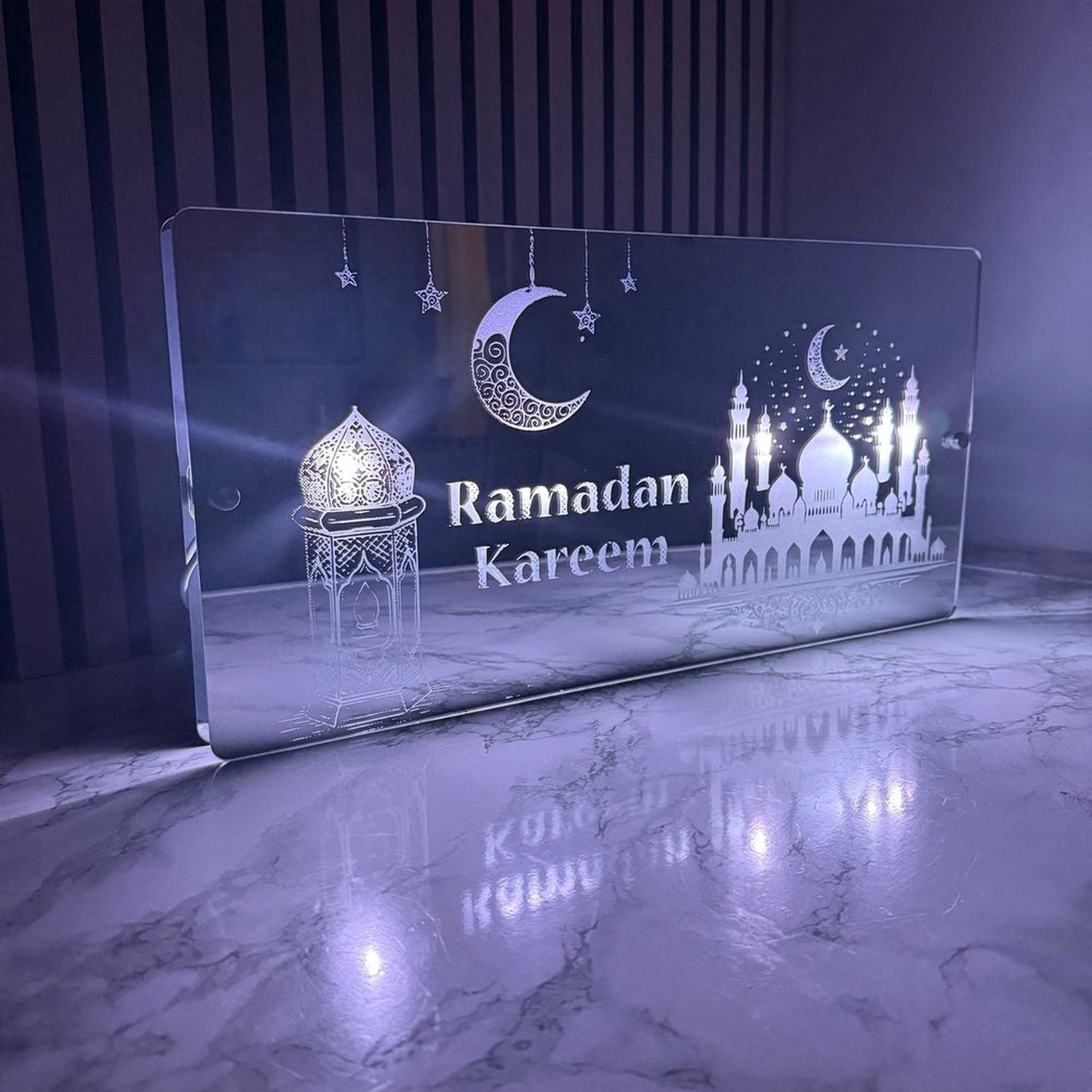 Ramadan Kareem LED Mirror Sign – Islamic Decor with Multi-Colour Lights, USB-Powered The Crafty Bonobo LED Mirror Sign 6