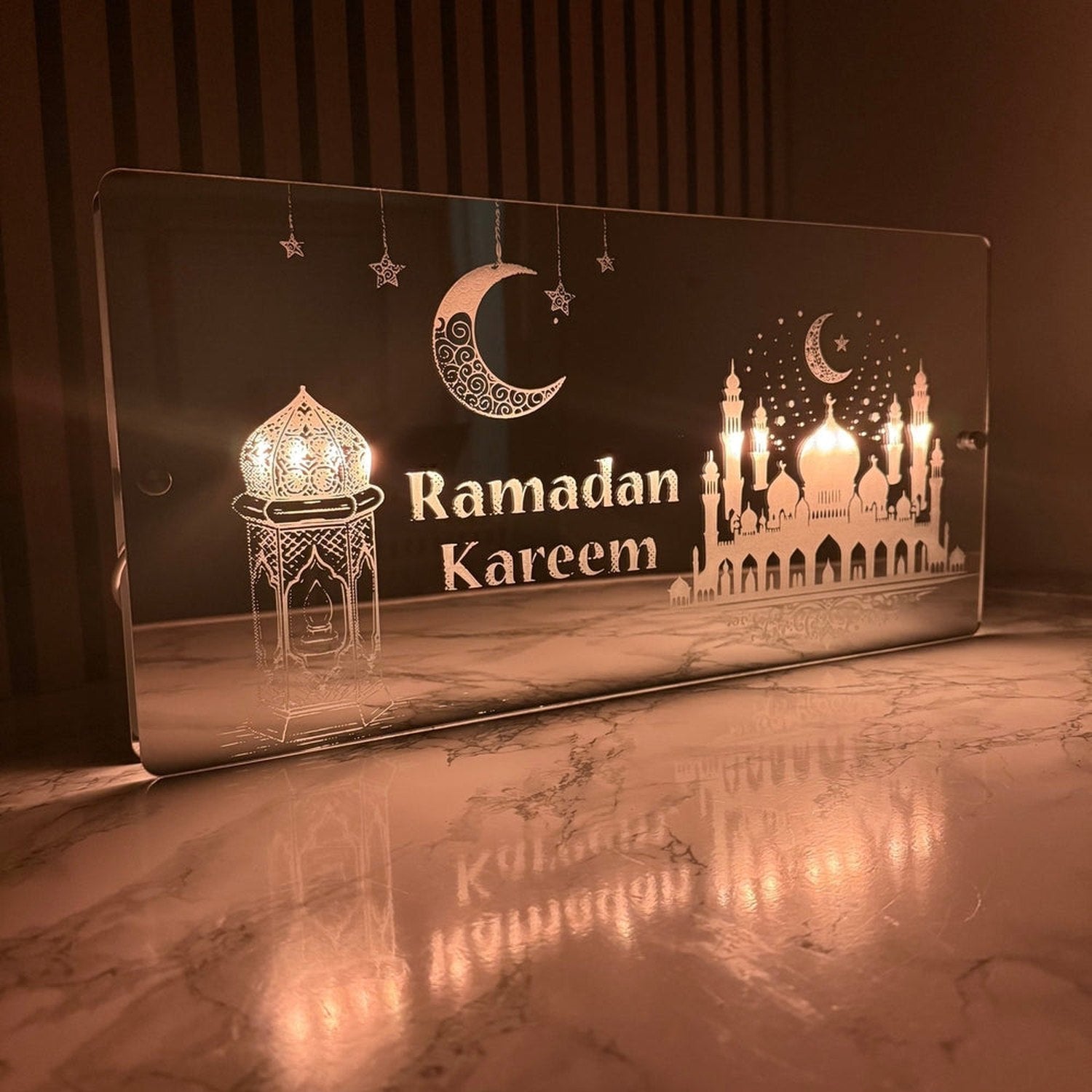 Ramadan Kareem LED Mirror Sign – Islamic Decor with Multi-Colour Lights, USB-Powered The Crafty Bonobo LED Mirror Sign 7