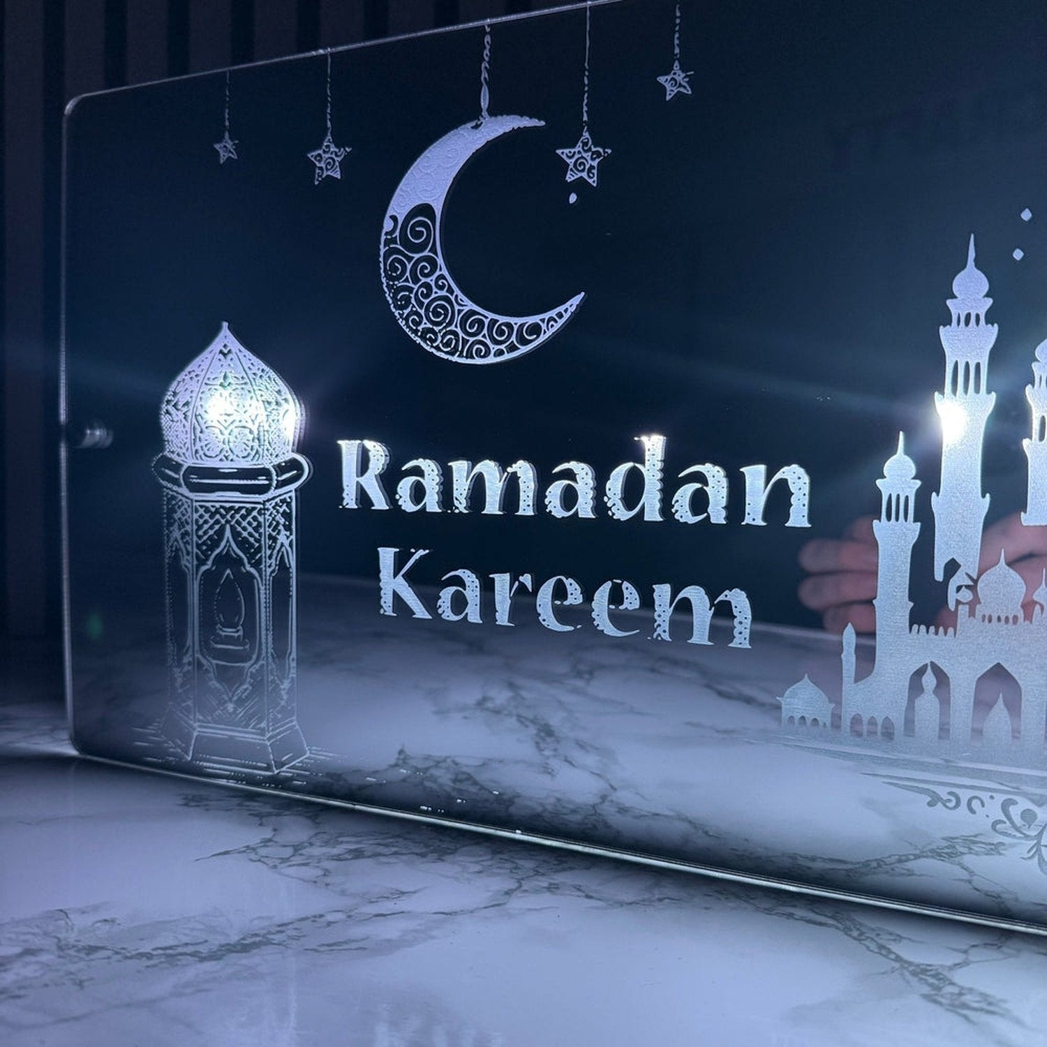 Ramadan Kareem LED Mirror Sign – Islamic Decor with Multi-Colour Lights, USB-Powered The Crafty Bonobo LED Mirror Sign 2