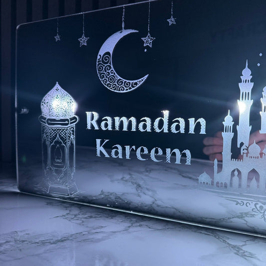 Ramadan Kareem LED Mirror Sign – Islamic Decor with Multi-Colour Lights, USB-Powered The Crafty Bonobo LED Mirror Sign 2