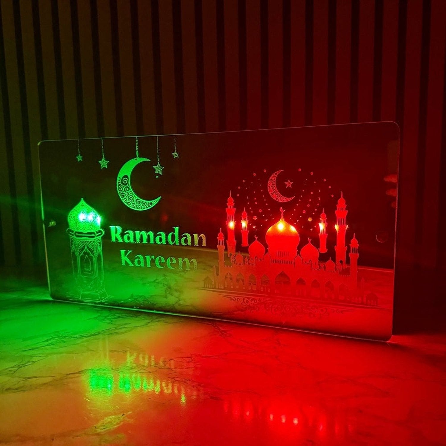 Ramadan Kareem LED Mirror Sign – Islamic Decor with Multi-Colour Lights, USB-Powered The Crafty Bonobo LED Mirror Sign 8