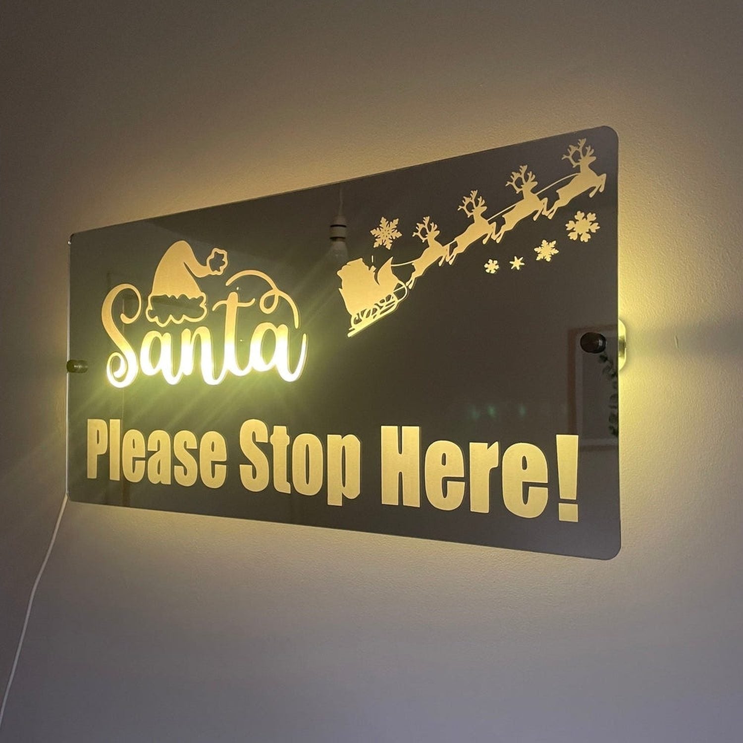 Santa Please Stop Here LED Mirror with remote | LED Light Sign Mirror | Christmas Decor The Crafty Bonobo LED Mirror Sign 6