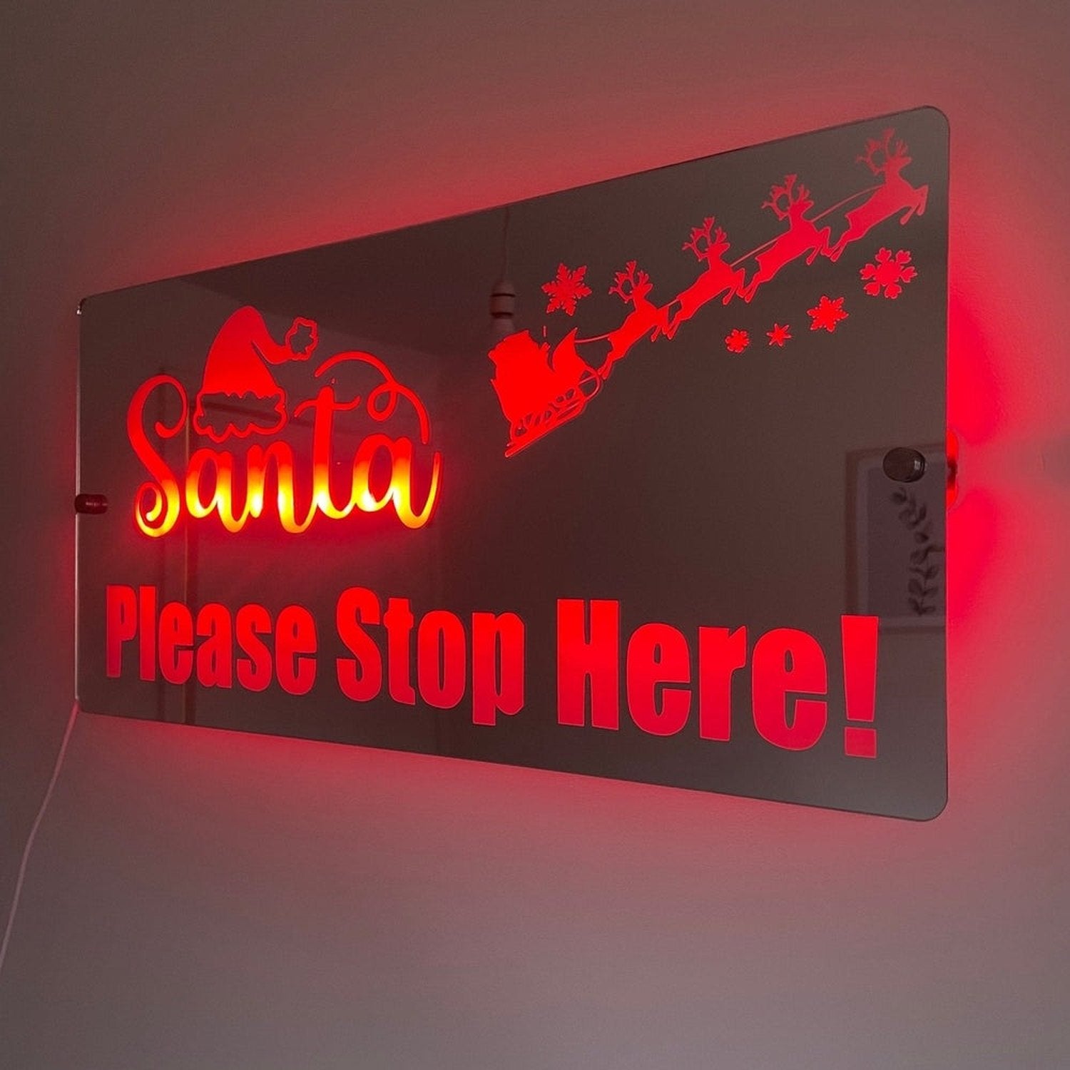 Santa Please Stop Here LED Mirror with remote | LED Light Sign Mirror | Christmas Decor The Crafty Bonobo LED Mirror Sign 7