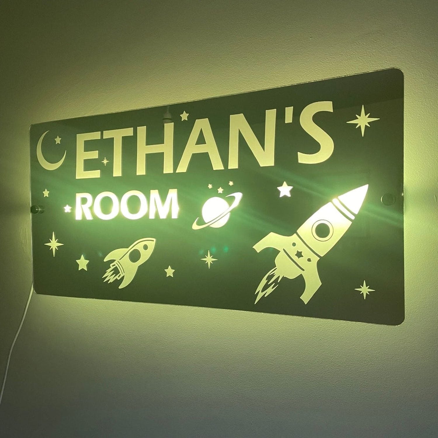 Space Theme Children’s Personalised LED Mirror The Crafty Bonobo LED Mirror Sign 12