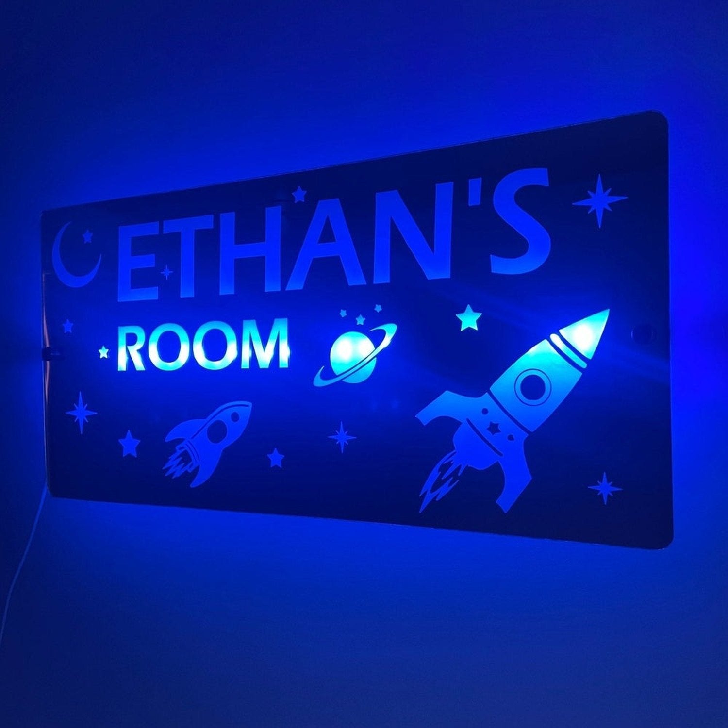 Space Theme Children’s Personalised LED Mirror The Crafty Bonobo LED Mirror Sign 14