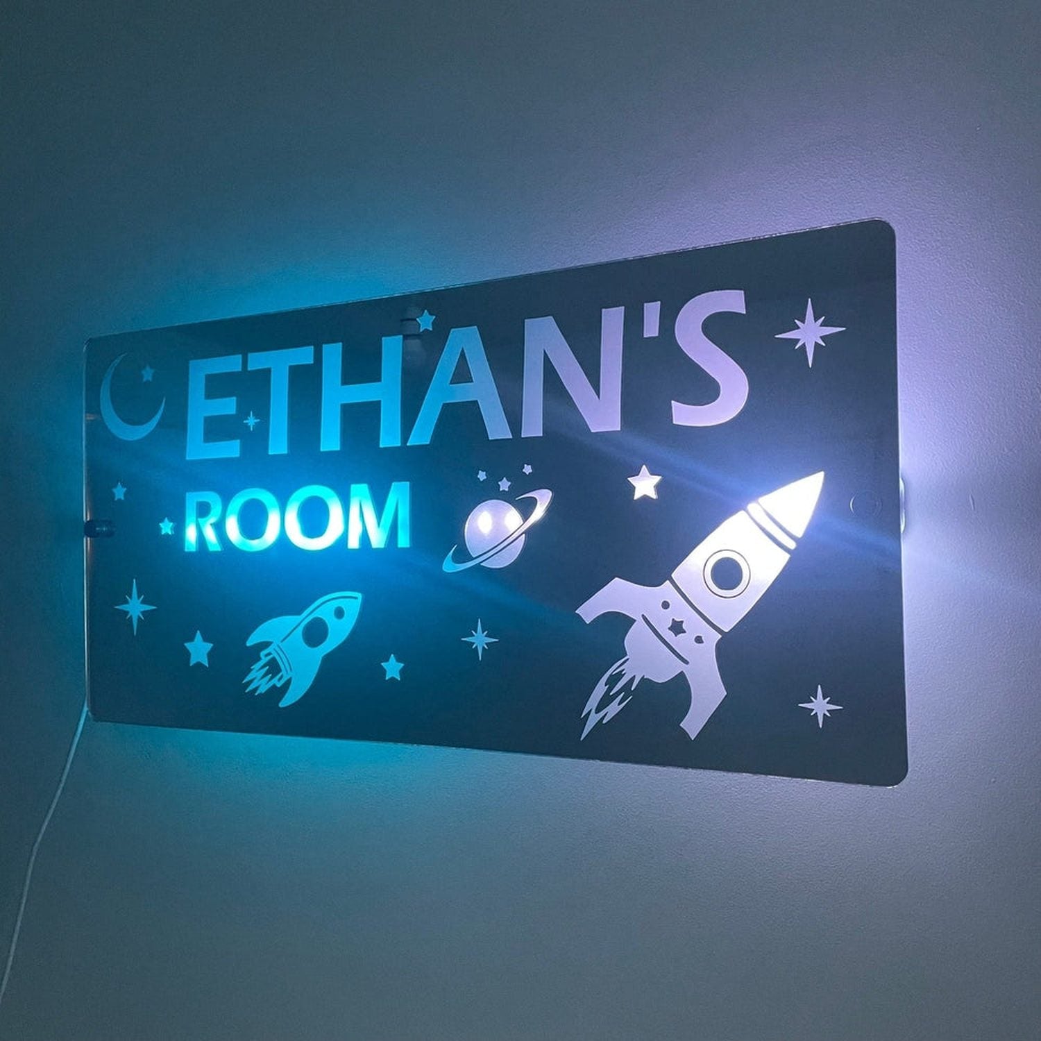 Space Theme Children’s Personalised LED Mirror The Crafty Bonobo LED Mirror Sign 6