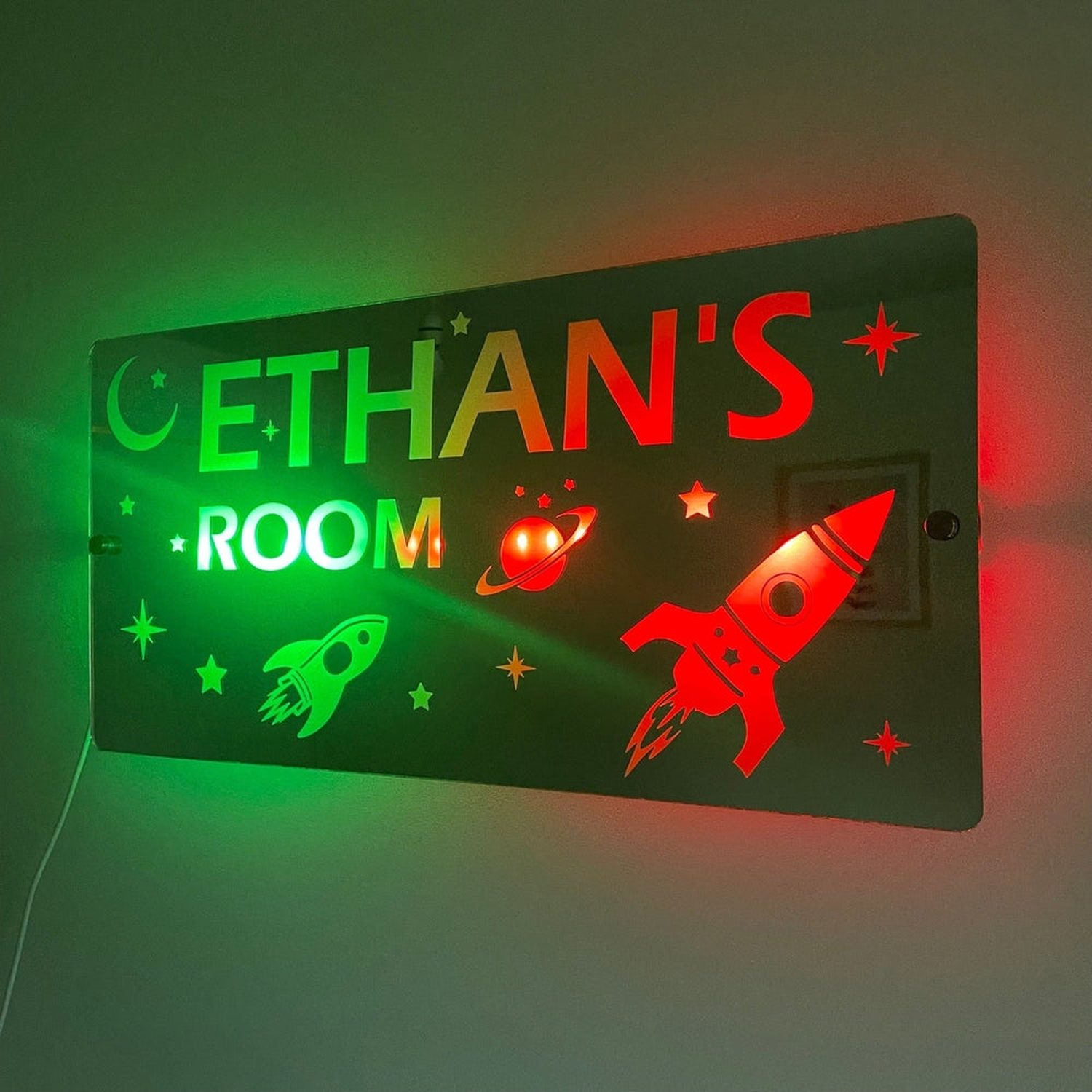 Space Theme Children’s Personalised LED Mirror The Crafty Bonobo LED Mirror Sign 15