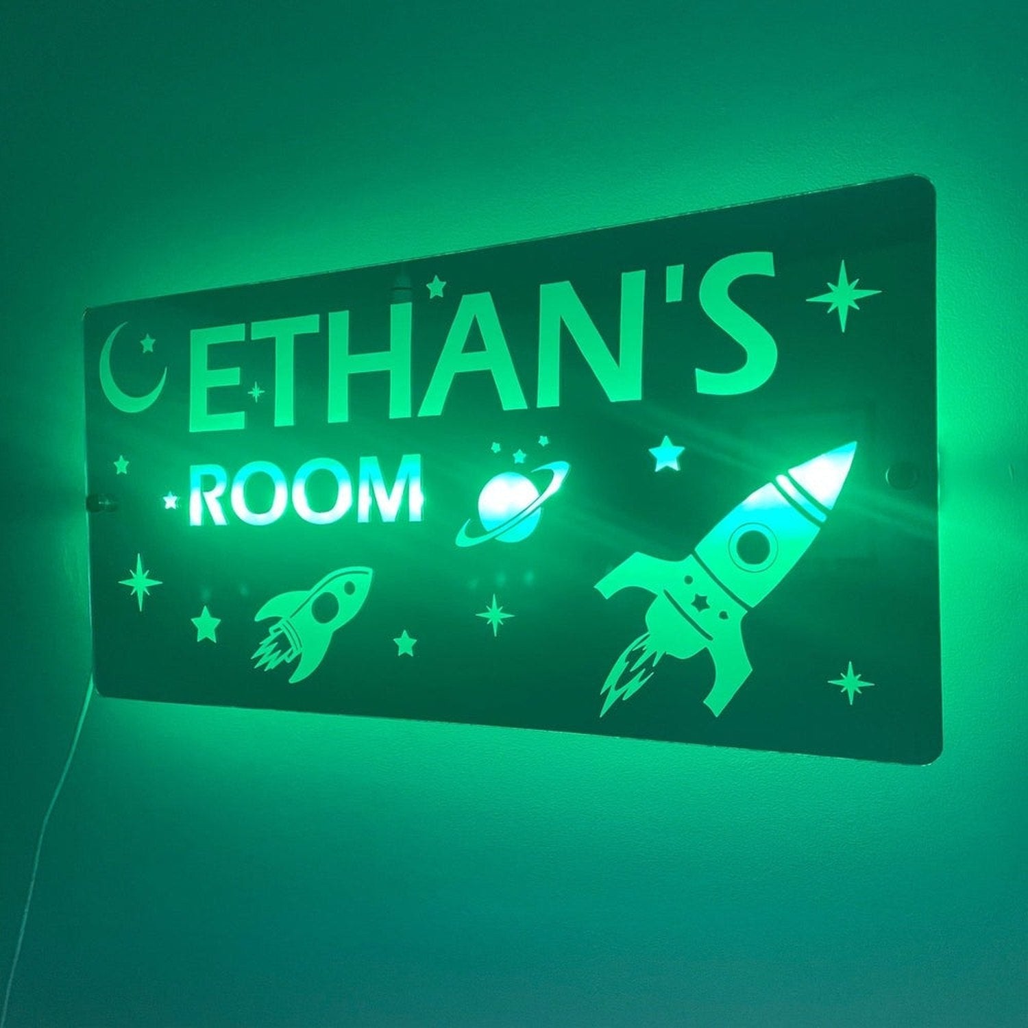 Space Theme Children’s Personalised LED Mirror The Crafty Bonobo LED Mirror Sign 13
