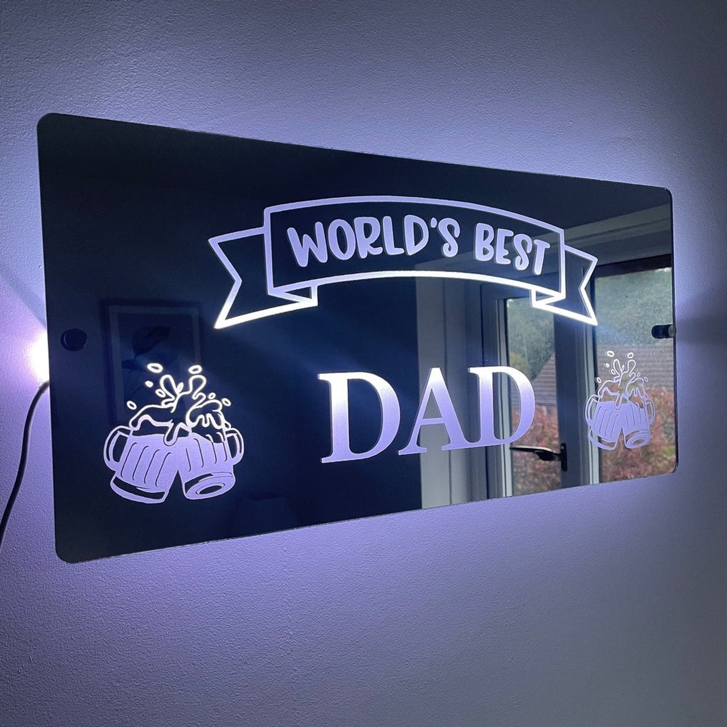 World’s Best Dad LED Mirror Sign with remote | Gifts For Dad | Father’s Day The Crafty Bonobo LED Mirror Sign 1