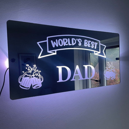World’s Best Dad LED Mirror Sign with remote | Gifts For Dad | Father’s Day The Crafty Bonobo LED Mirror Sign 1