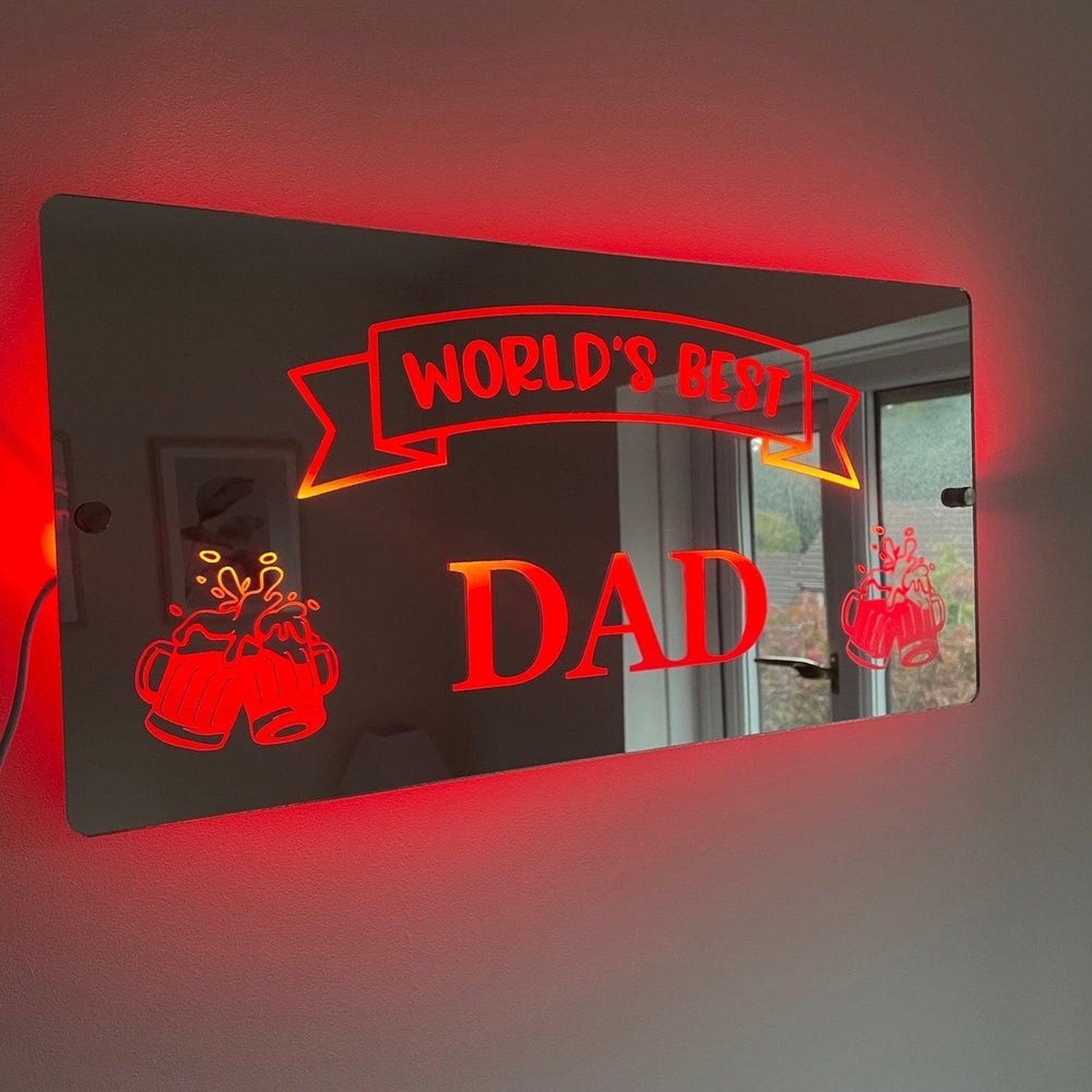 World’s Best Dad LED Mirror Sign with remote | Gifts For Dad | Father’s Day The Crafty Bonobo LED Mirror Sign 3