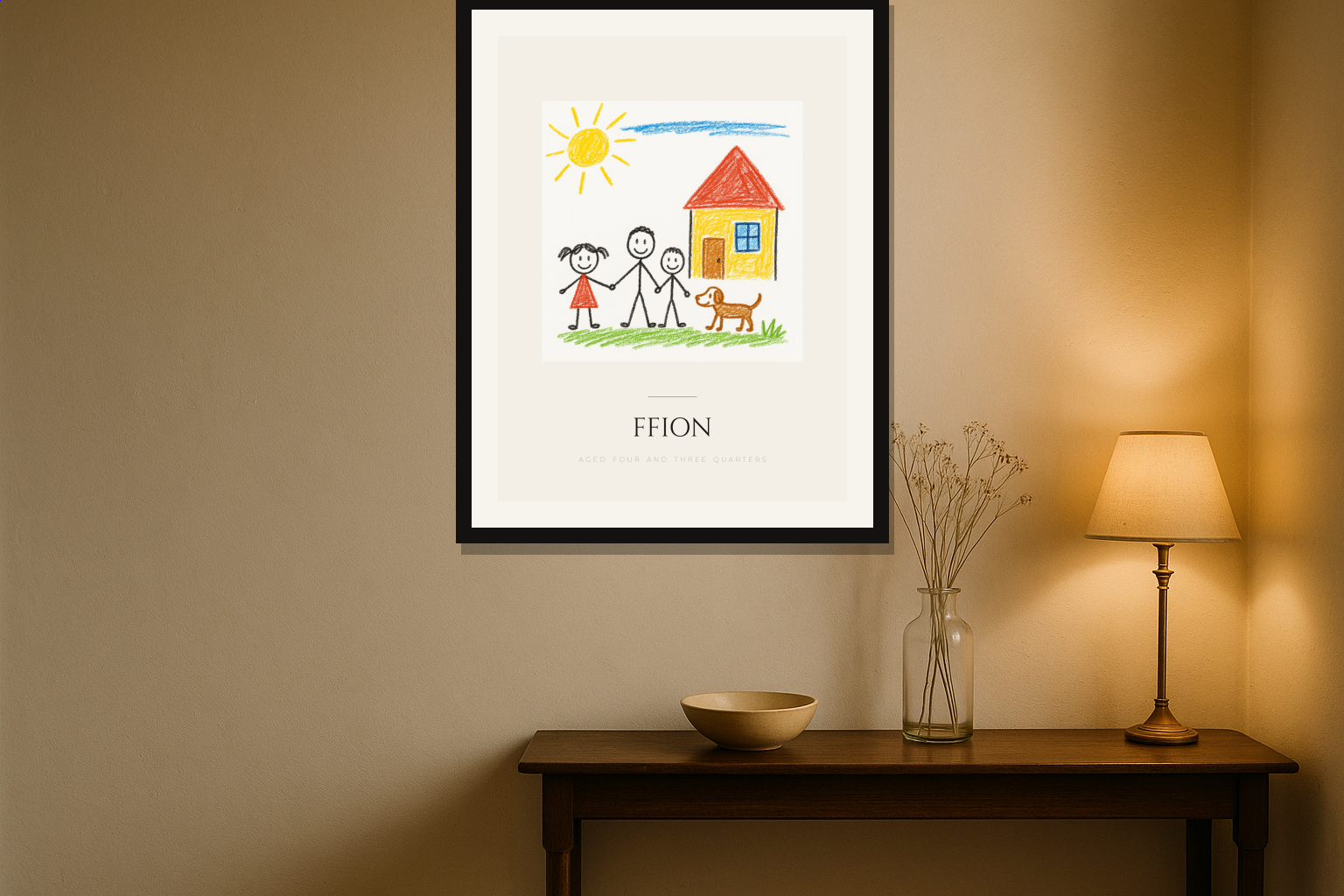 Framed personalised print on a wall
