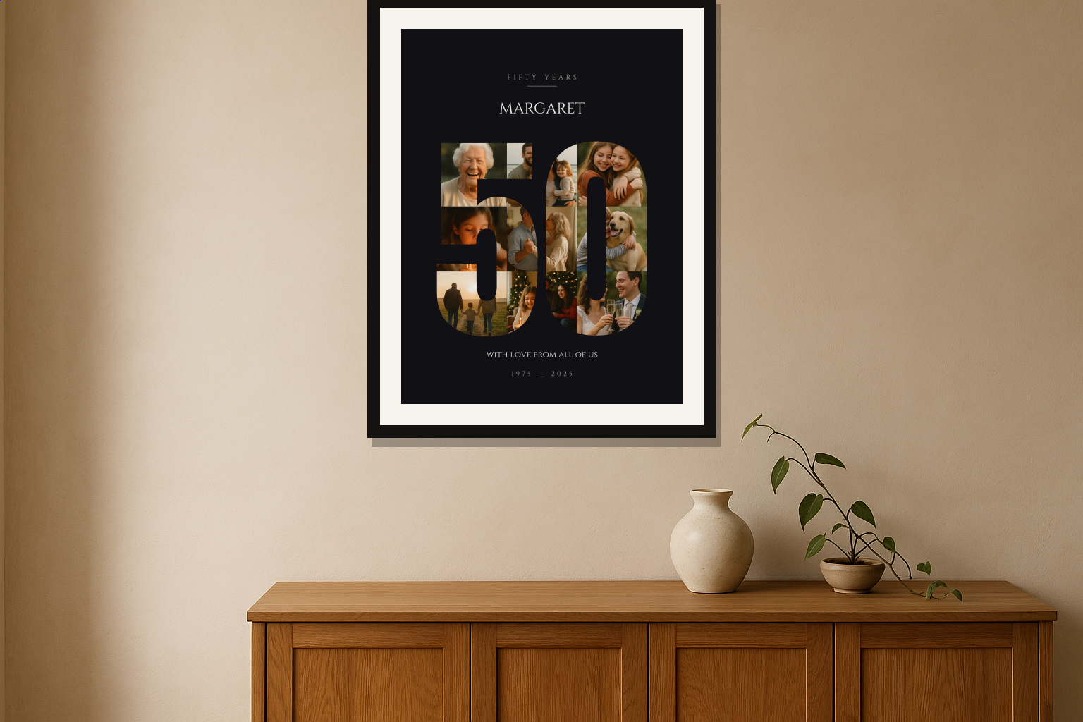 The same collage print on the ink background
