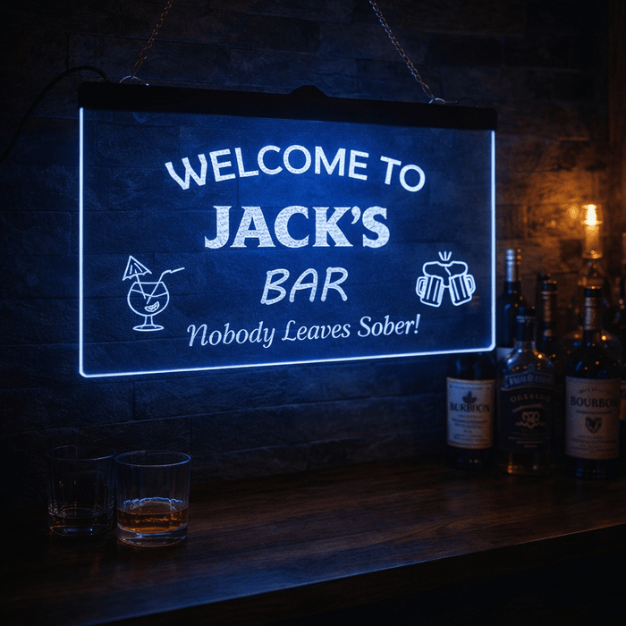 Personalised Colour-Changing Hanging LED Sign – Custom Bar, Man Cave & Home Decor Light The Crafty Bonobo LED Signs 1