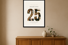 Framed personalised photo collage print on a wall
