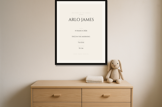 Framed personalised print on a wall