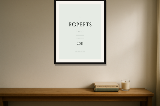 Framed personalised print on a wall